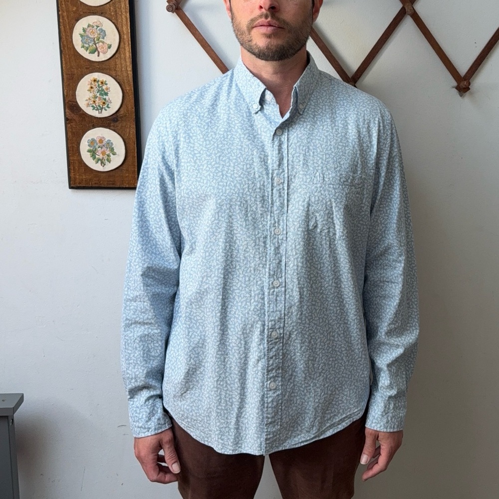 J.Crew Slim Untucked Light Blue Leaf Print Oxford Shirt